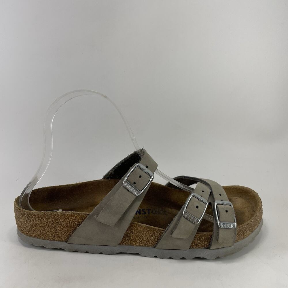 Birkenstock Franca Womens Size 38, 7-7.5 Gray Flip Flops Sandals Cross Straps